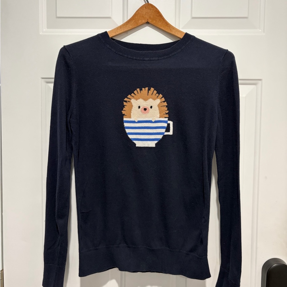 Banana Republic Dark Blue Sweater with Teacup Hedgehog, XS